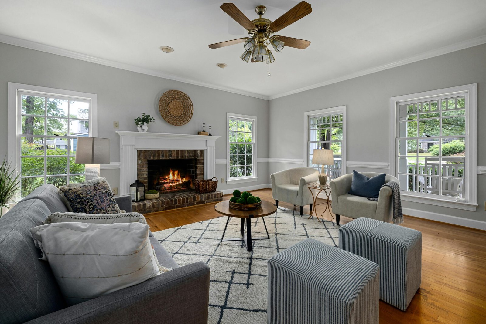 living room with fireplace photo